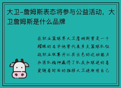 大卫-詹姆斯表态将参与公益活动，大卫詹姆斯是什么品牌